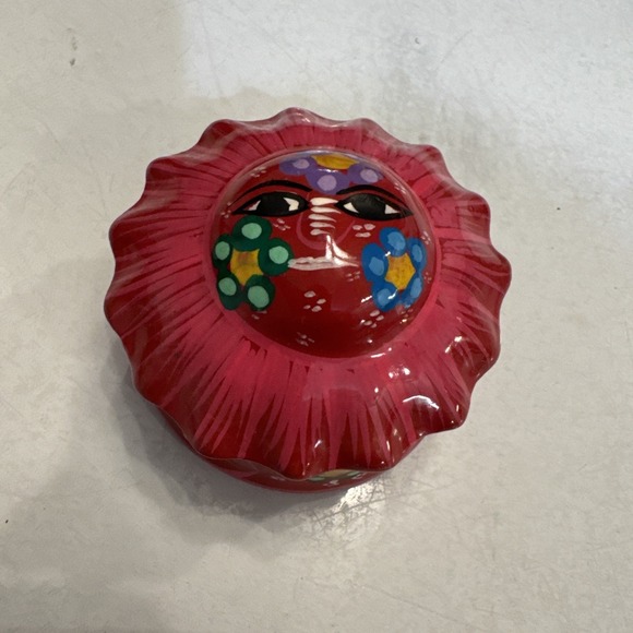 The Unbranded Brand Other - Colorful Mexican Folk Art Handpainted Sun Covered Terra Cotta Trinket Box 3"